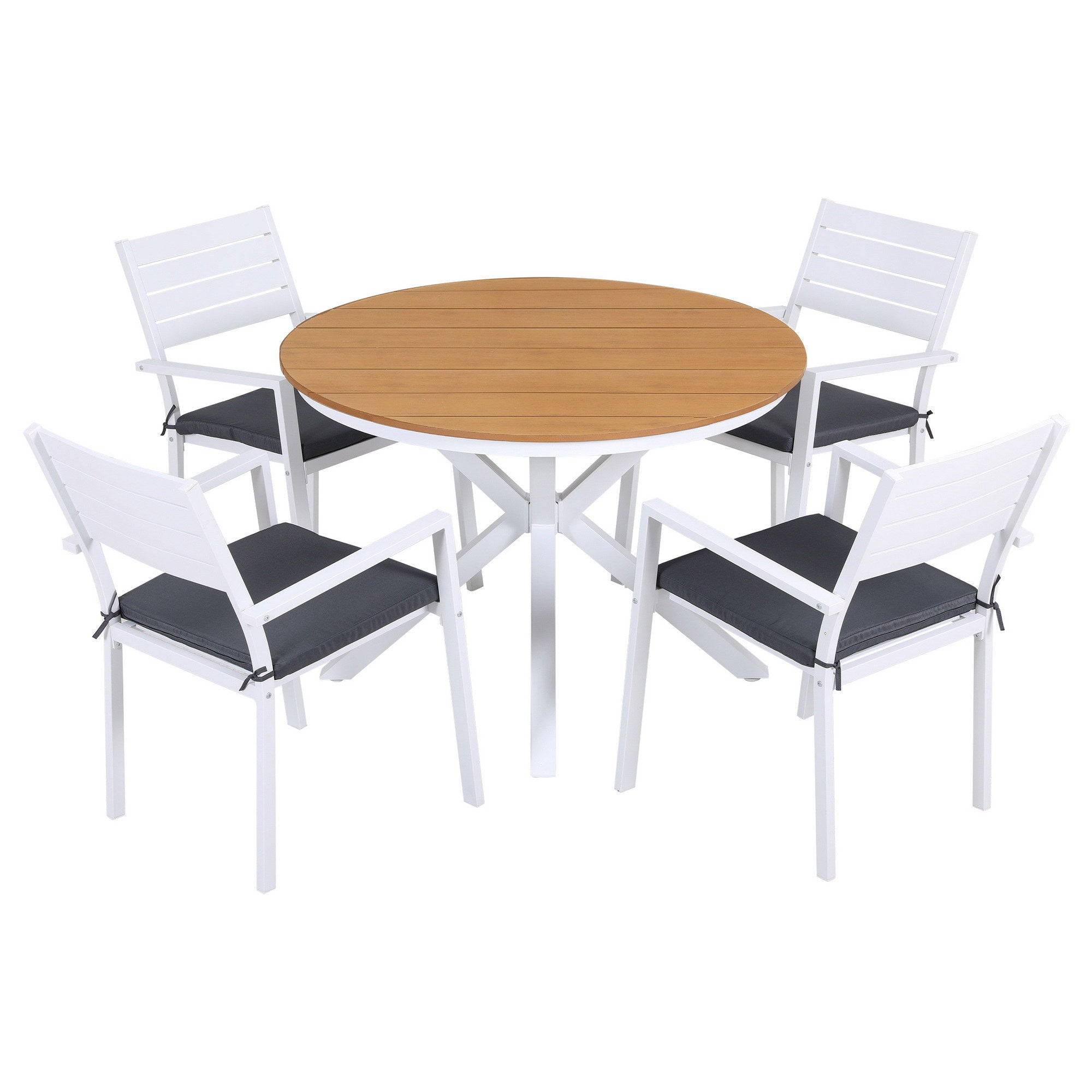 5 Piece Outdoor Dining Set Aluminum Frame WPC Tabletop - Natural White