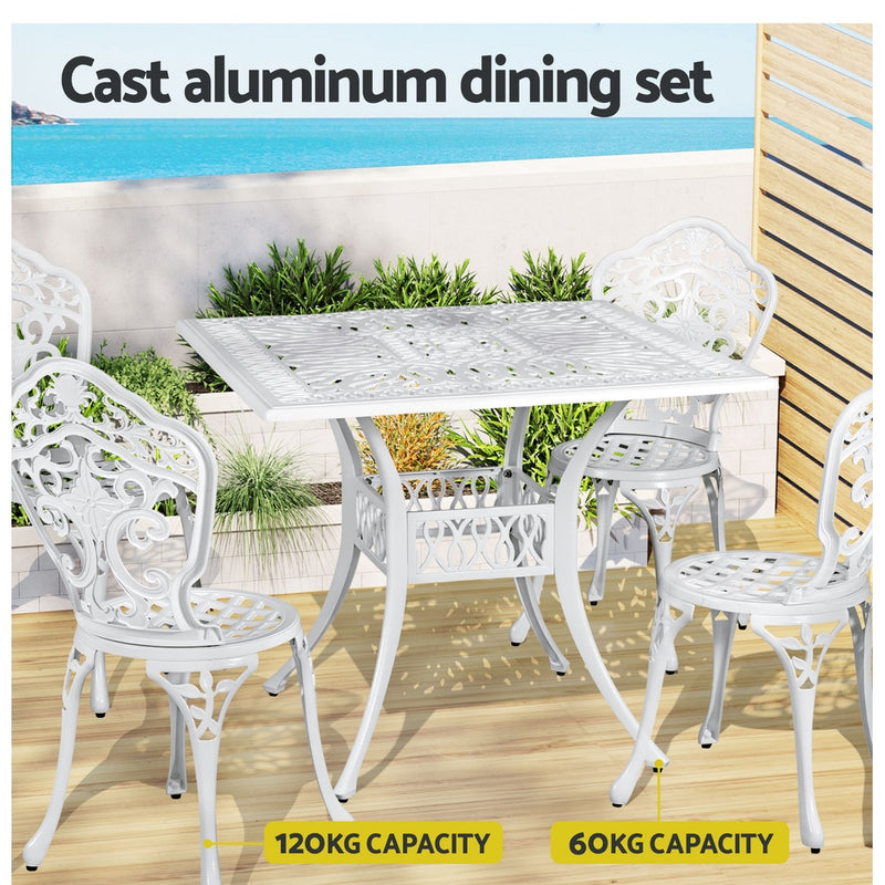 5 Piece Aiden Aluminium Garden Patio Set - White