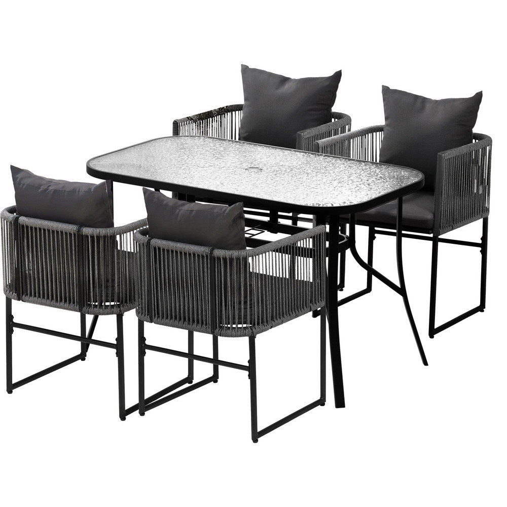 5PCS Outdoor Dining Set Table and Chairs Rope Patio Furniture Garden Black