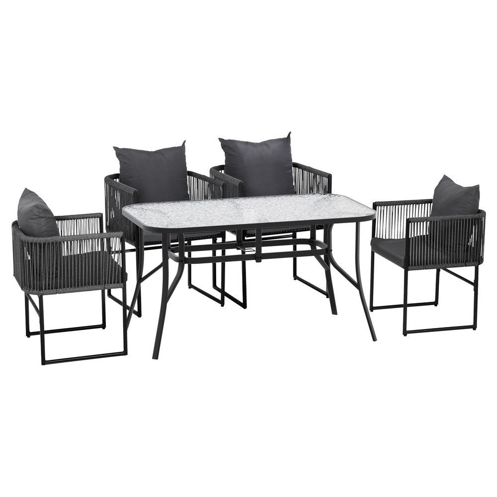 5PC Outdoor Dining Set Table and Chairs Patio Furniture Garden Bistro Set Black