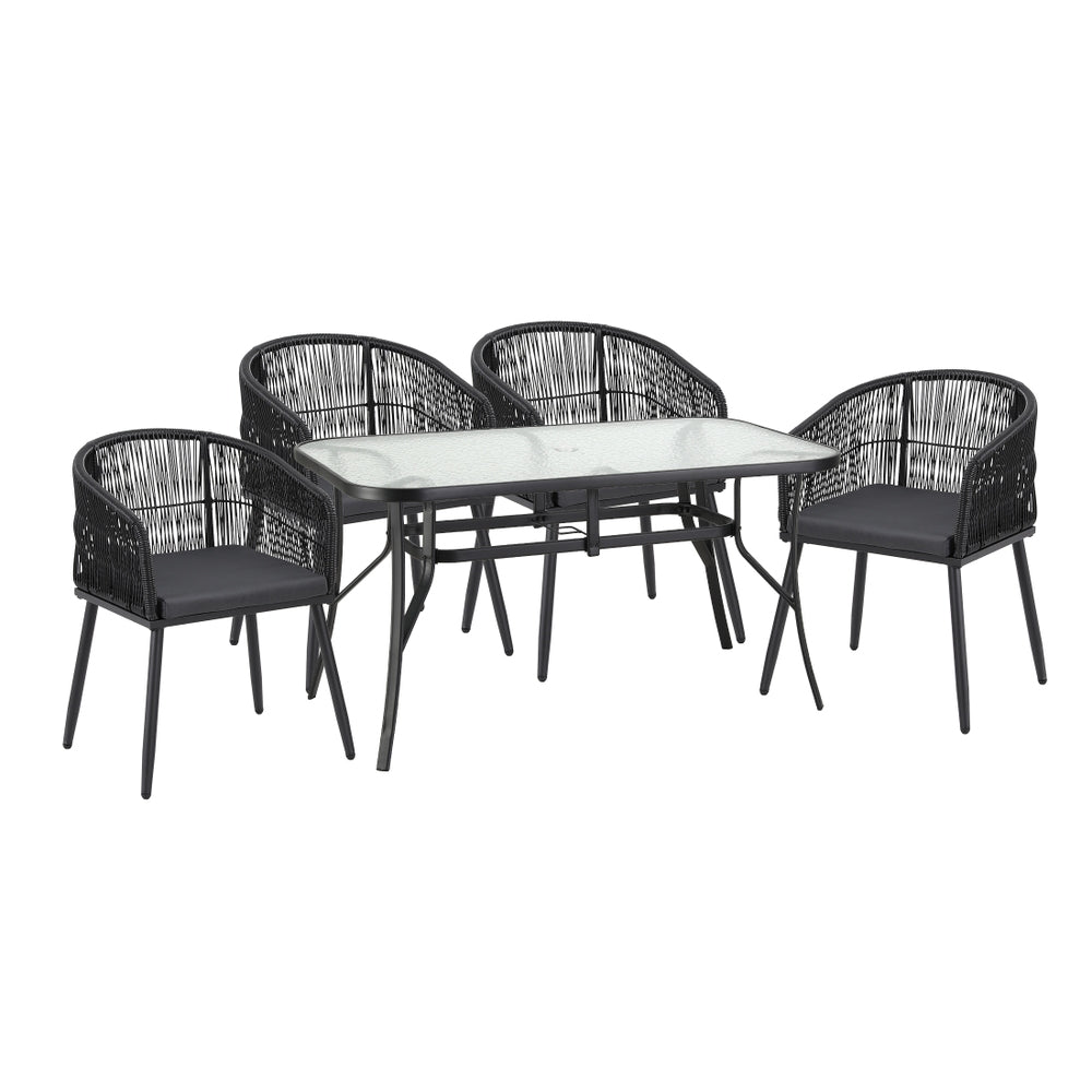 5PC Outdoor Dining Set Table and Chairs Garden Patio Furniture Bistro Set Black