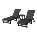 Sun Lounge Lounger Table and Chairs Beach Chair HDPE Patio Outdoor Furniture Wheels Black