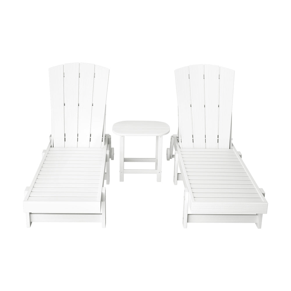 Sun Lounge Lounger Table and Chairs Beach Chair Adirondack HDPE Patio Outdoor Furniture Wheels White