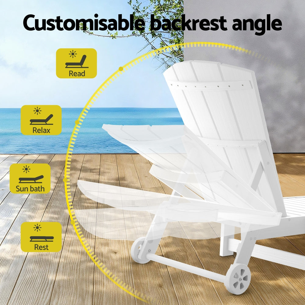 Sun Lounge Lounger Table and Chairs Beach Chair Adirondack HDPE Patio Outdoor Furniture Wheels White