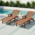 3-Piece Sun Lounge Set with Table and Chairs HDPE Outdoor Furniture Wheels - Brown