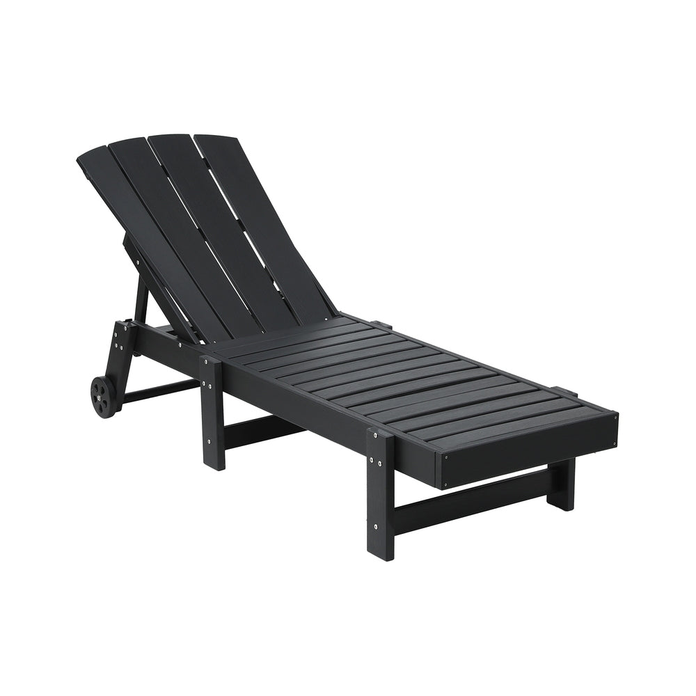 Sun Lounge Beach Chair HDPE Adirondack Lounger Patio Outdoor Furniture with Wheels Black