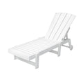 Sun Lounge Beach Chair HDPE Adirondack Lounger Patio Outdoor Furniture with Wheels White