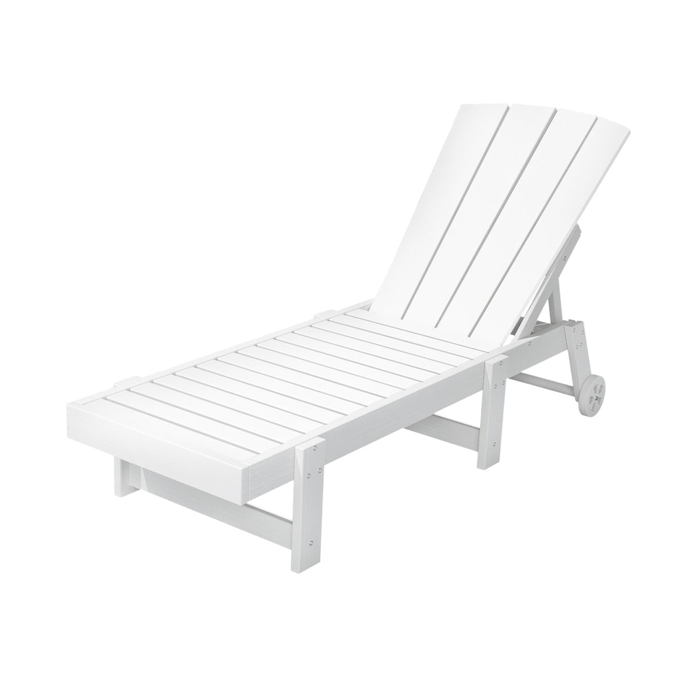 Sun Lounge Beach Chair HDPE Adirondack Lounger Patio Outdoor Furniture with Wheels White