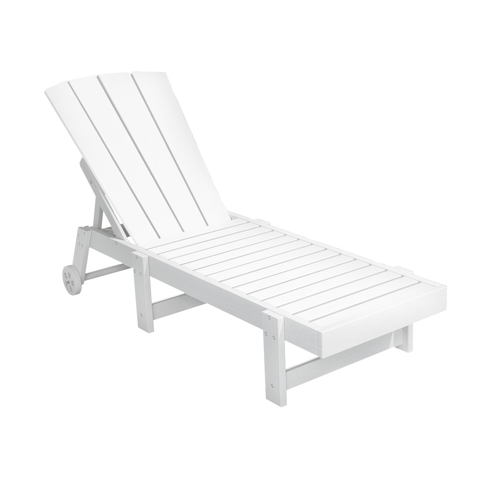 Sun Lounge Beach Chair HDPE Adirondack Lounger Patio Outdoor Furniture with Wheels White