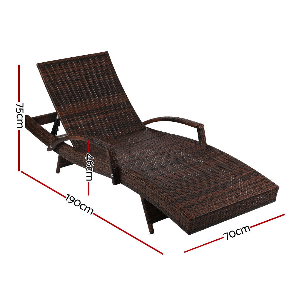 Sun Lounge Wicker Lounger Outdoor Furniture Beach Chair Patio Adjustable Cushion Brown