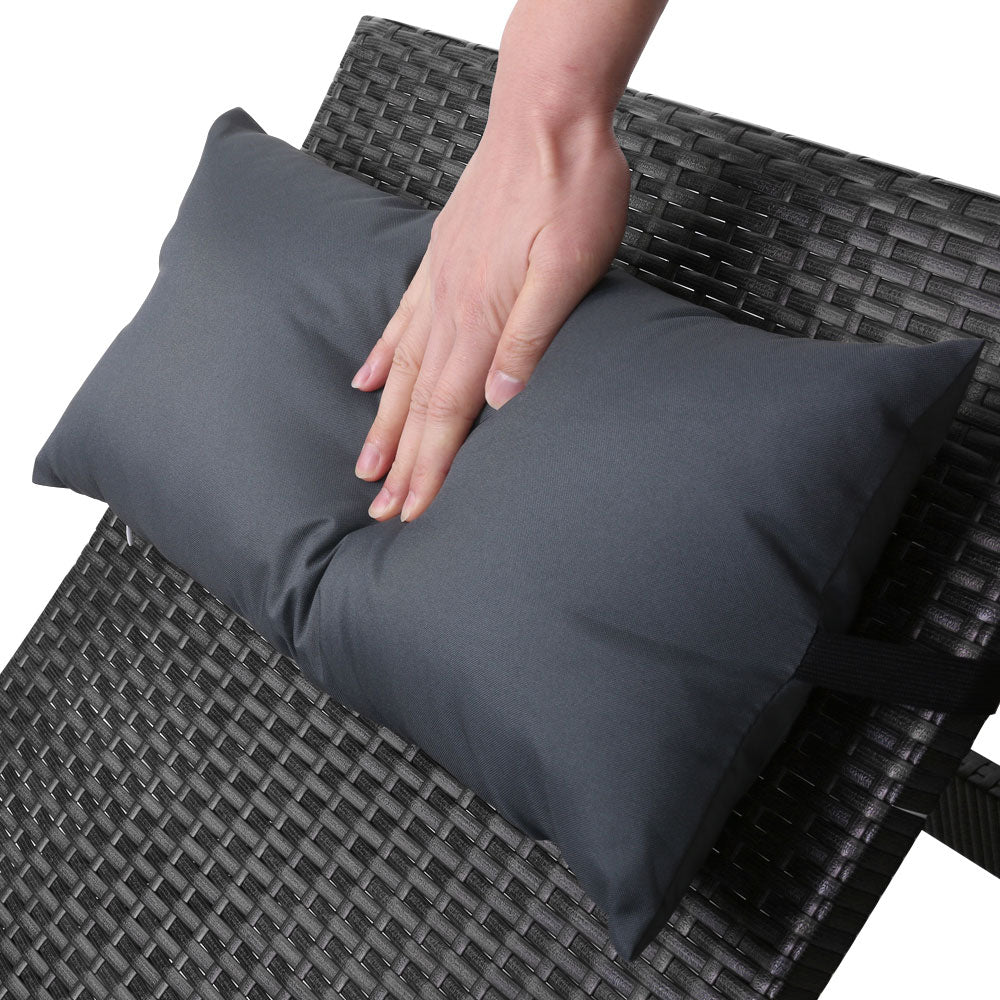 Set of 2 Adjustable Sun Lounge Wicker Outdoor Beach Chairs with Armrest - Black