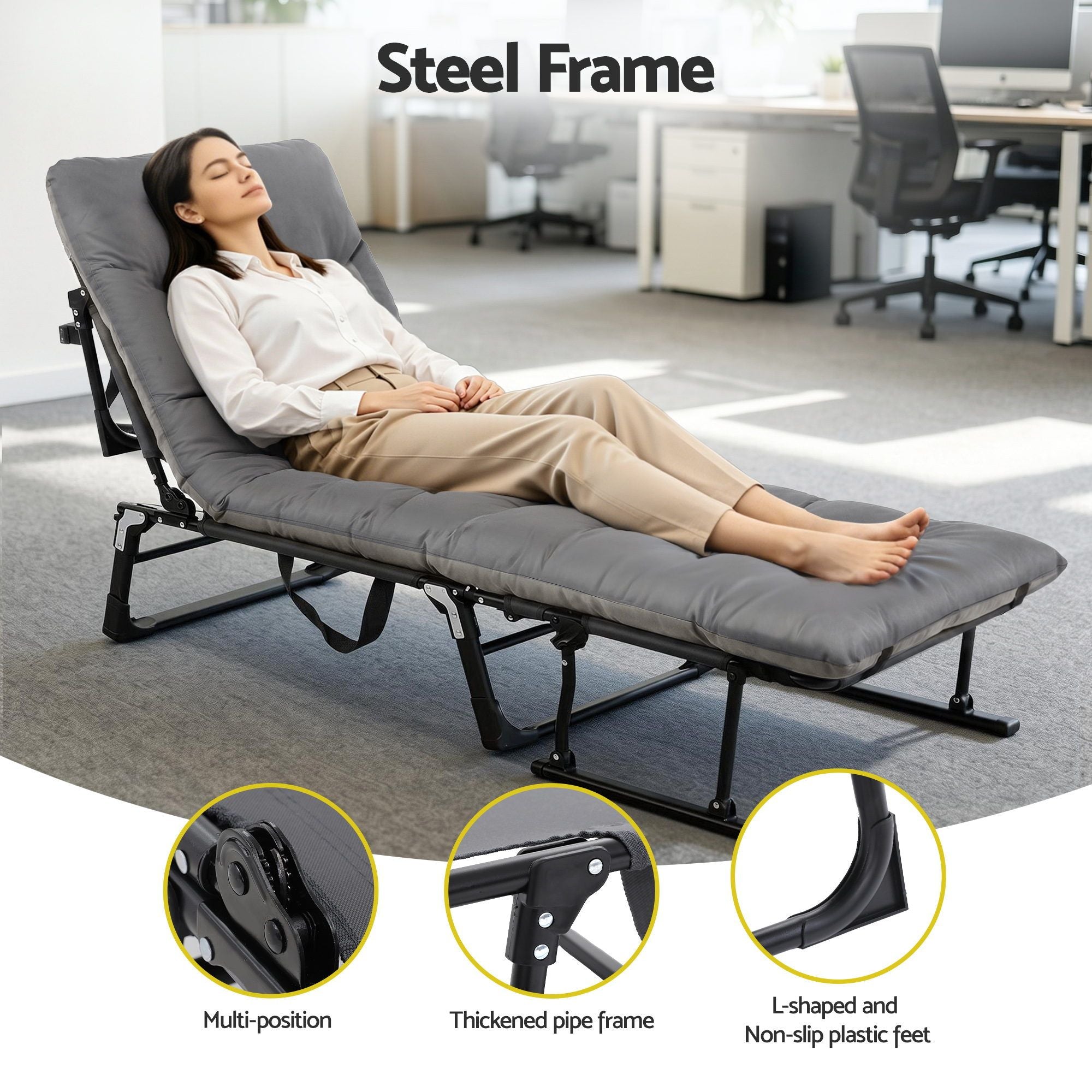 3-in-1 Sun Lounger Folding Camping Chair Adjustable Recliner Patio Furniture for Office Nap, Poolside