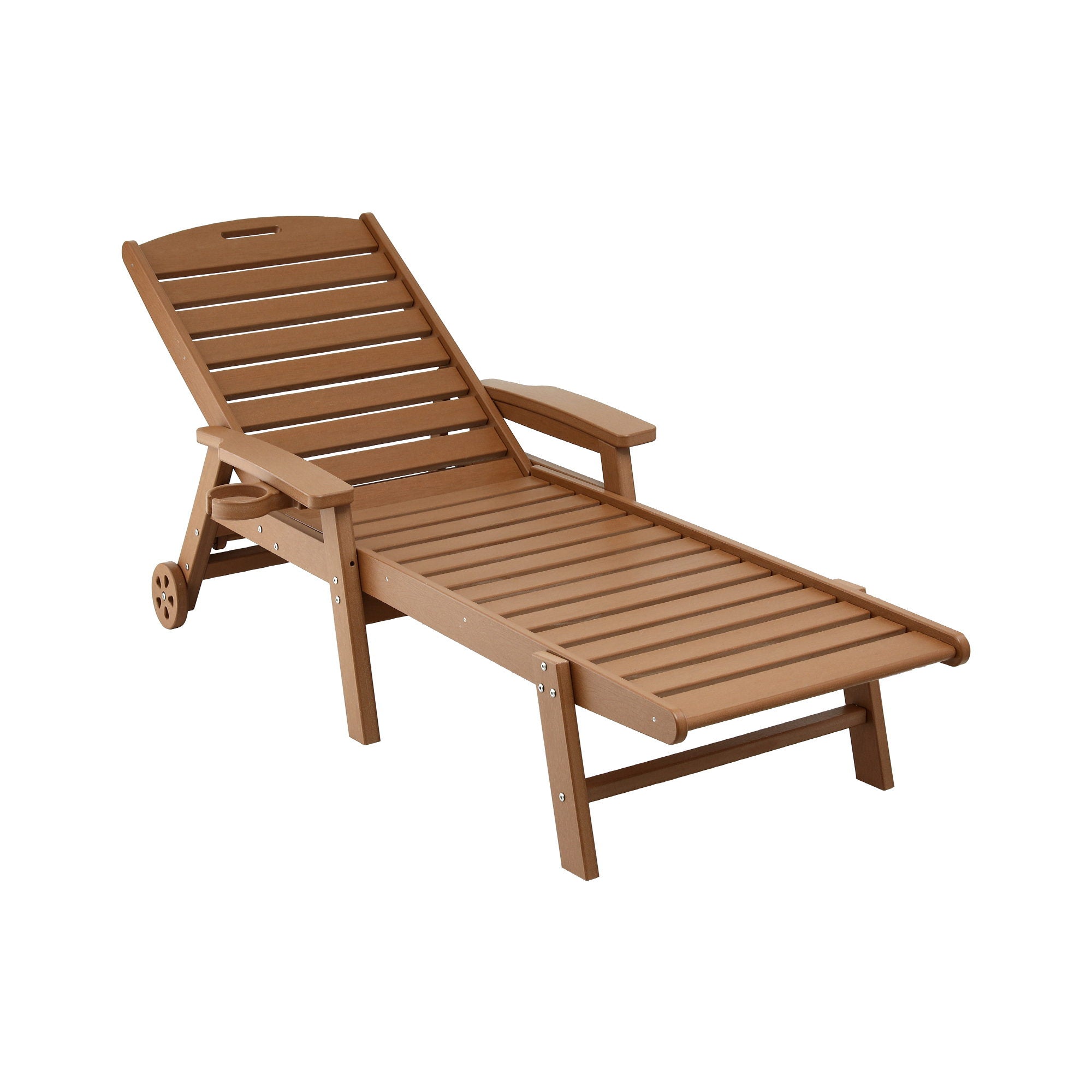 Sun Lounge Lounger 4-Position Adjustable Beach Chair with Wheels - Brown