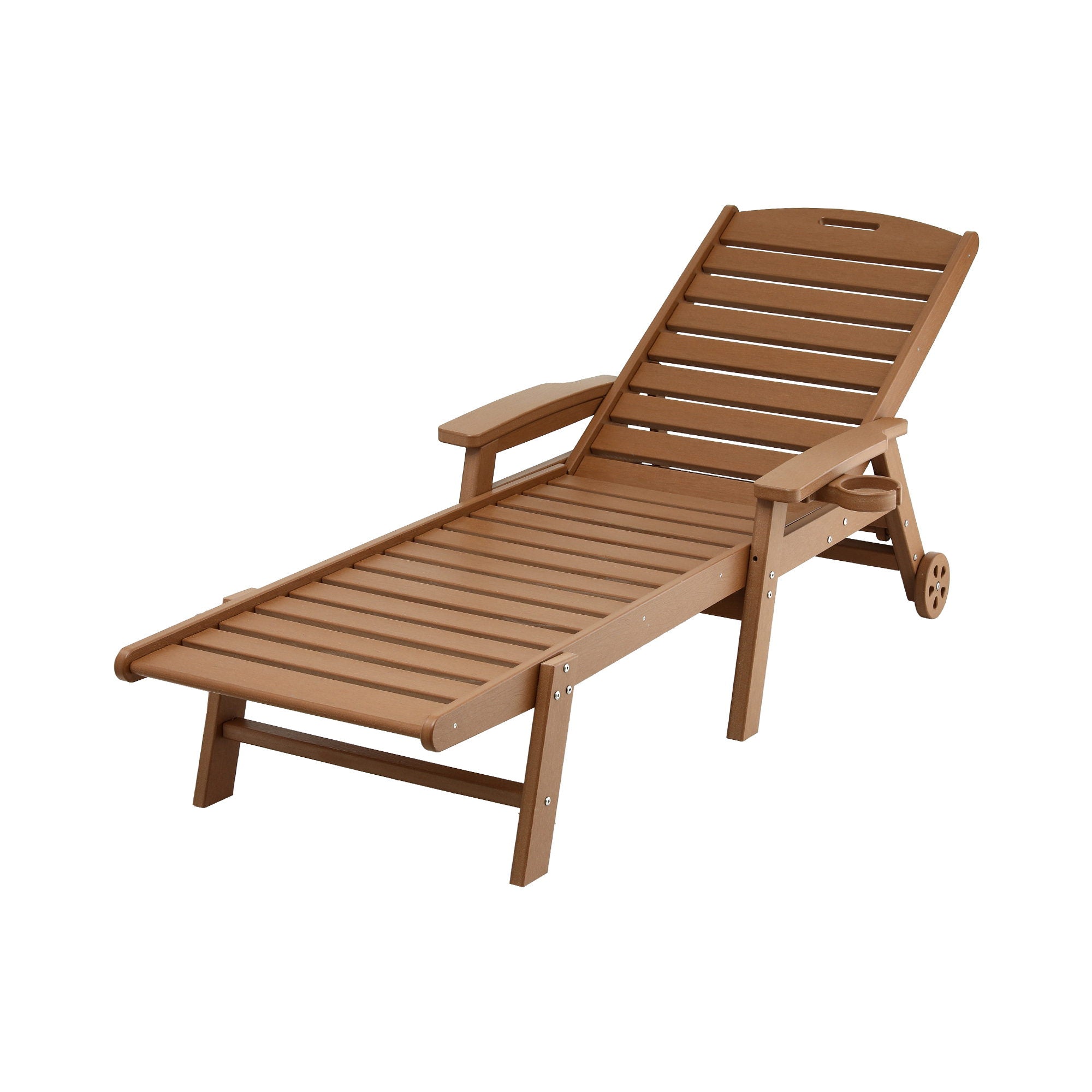 Sun Lounge Lounger 4-Position Adjustable Beach Chair with Wheels - Brown