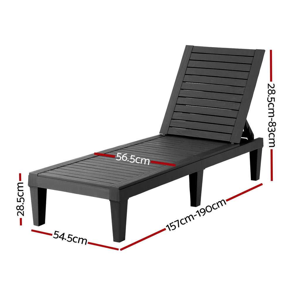 Adjustable Sun Lounge Recliner Patio Outdoor Furniture Lightweight - Black