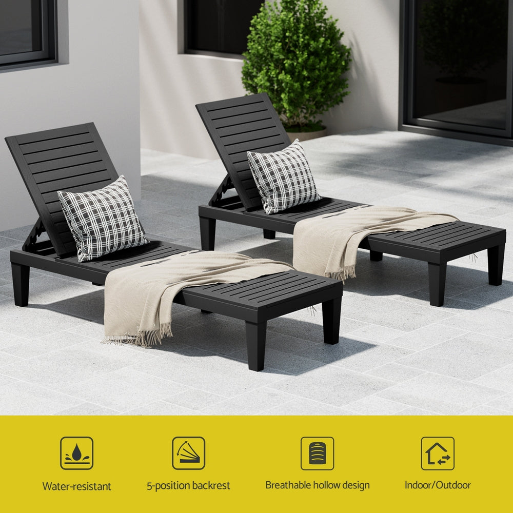 Adjustable Sun Lounge Recliner Patio Outdoor Furniture Lightweight - Black