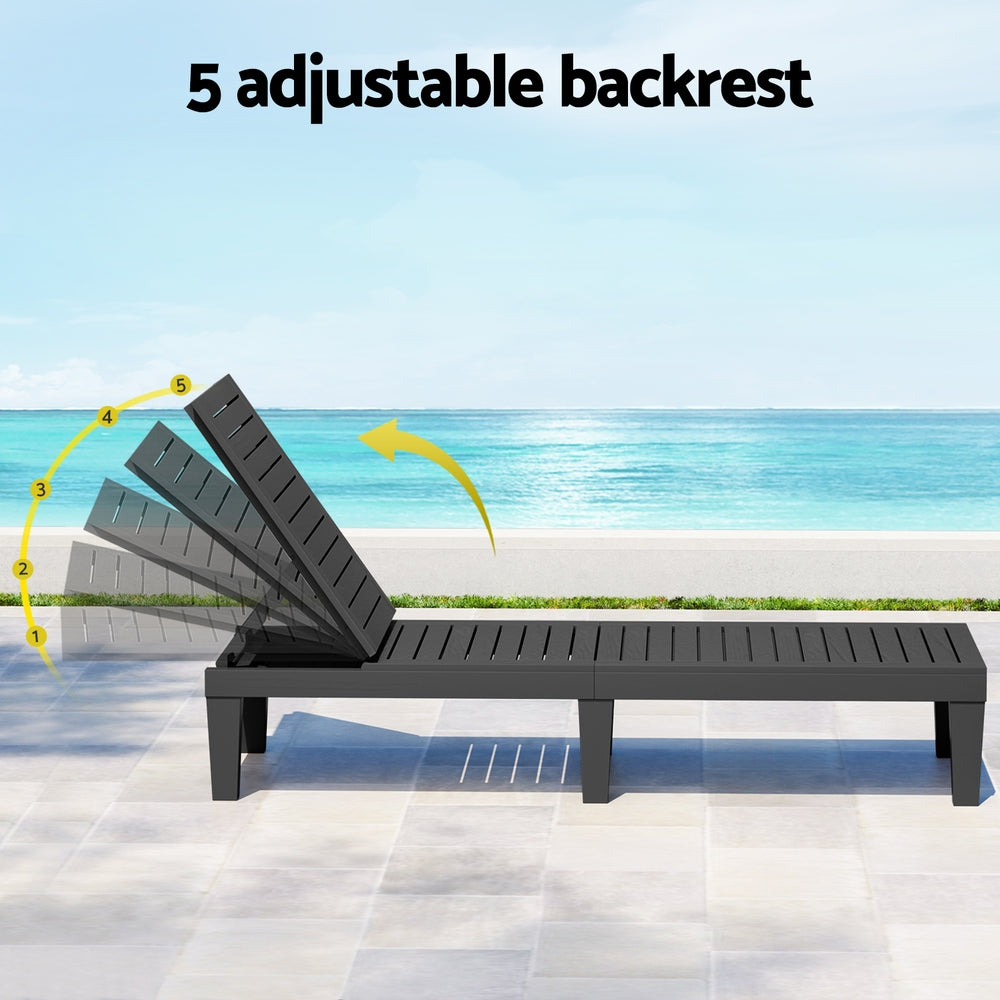 Adjustable Sun Lounge Recliner Patio Outdoor Furniture Lightweight - Black