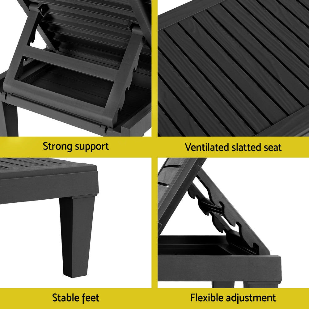 Adjustable Sun Lounge Recliner Patio Outdoor Furniture Lightweight - Black