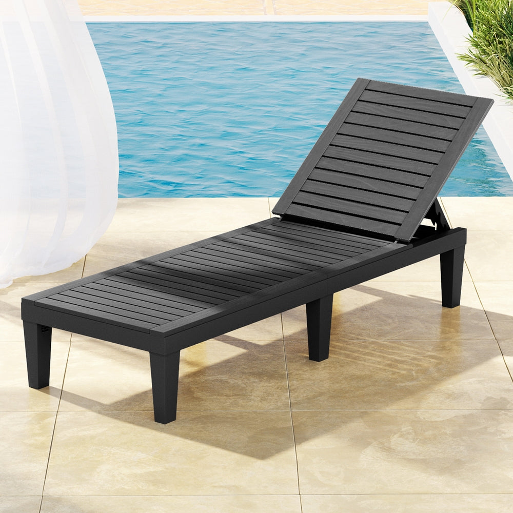Adjustable Sun Lounge Recliner Patio Outdoor Furniture Lightweight - Black