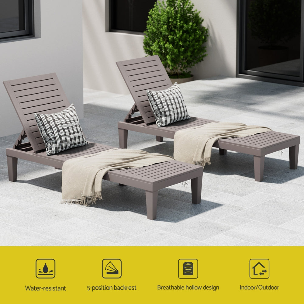 Adjustable Recliner Sun Lounge Patio Outdoor Furniture Lightweight - Brown