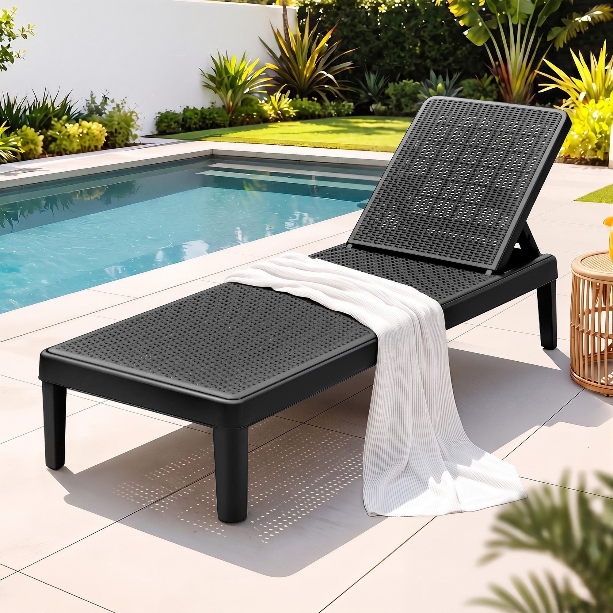 Sun Lounge Adjustable Lounger Patio Outdoor Furniture Lightweight Black