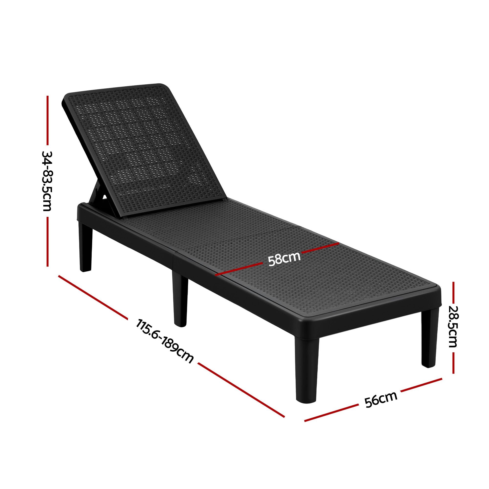 Sun Lounge Adjustable Lounger Patio Outdoor Furniture Lightweight Black