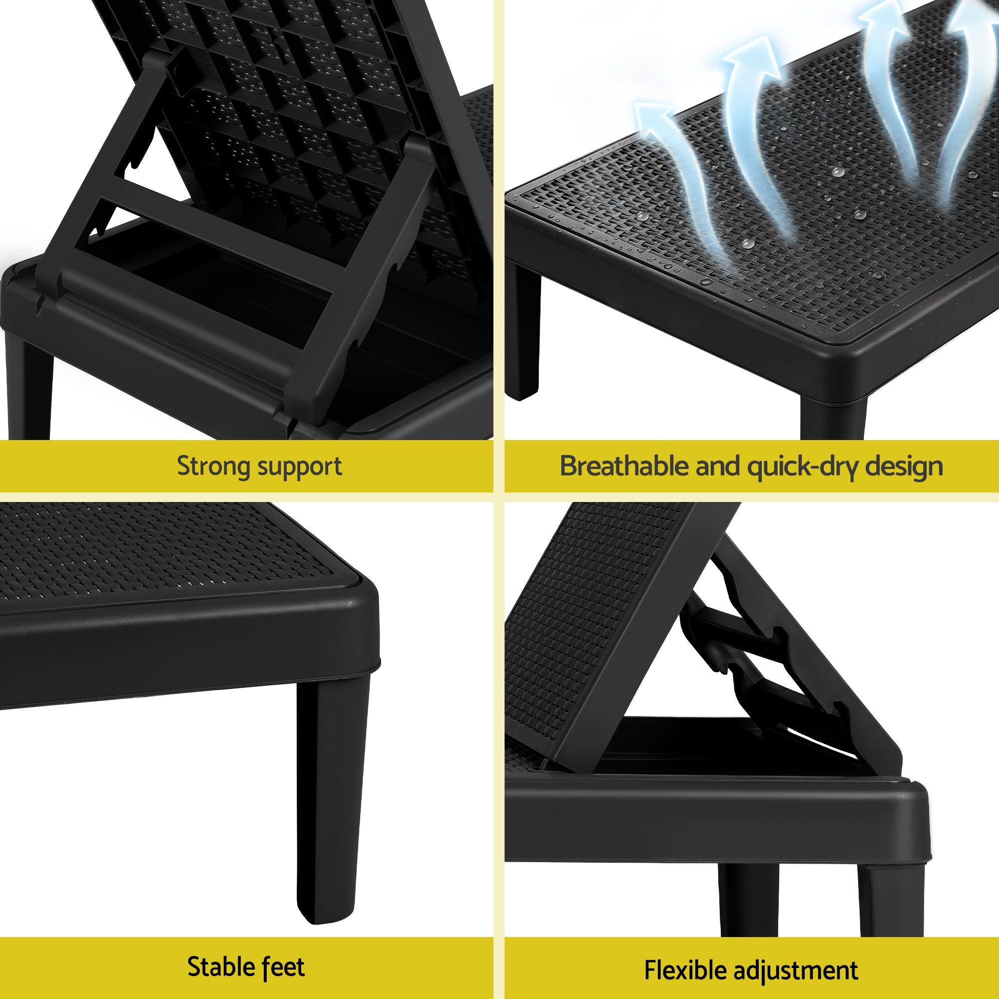 Sun Lounge Adjustable Lounger Patio Outdoor Furniture Lightweight Black