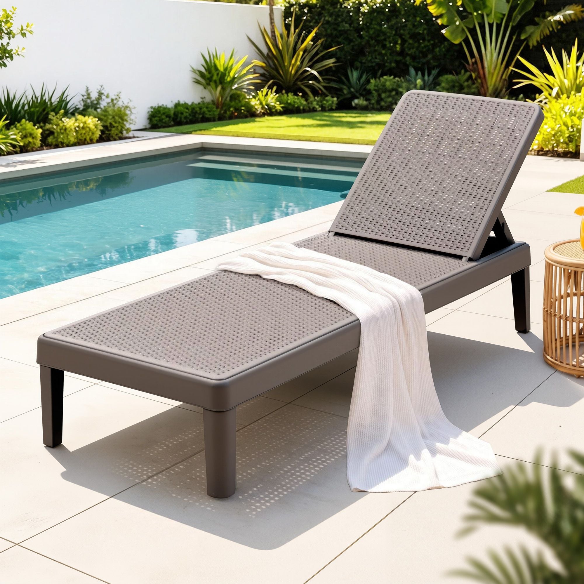 Sun Lounge Adjustable Lounger Patio Outdoor Furniture Lightweight Brown