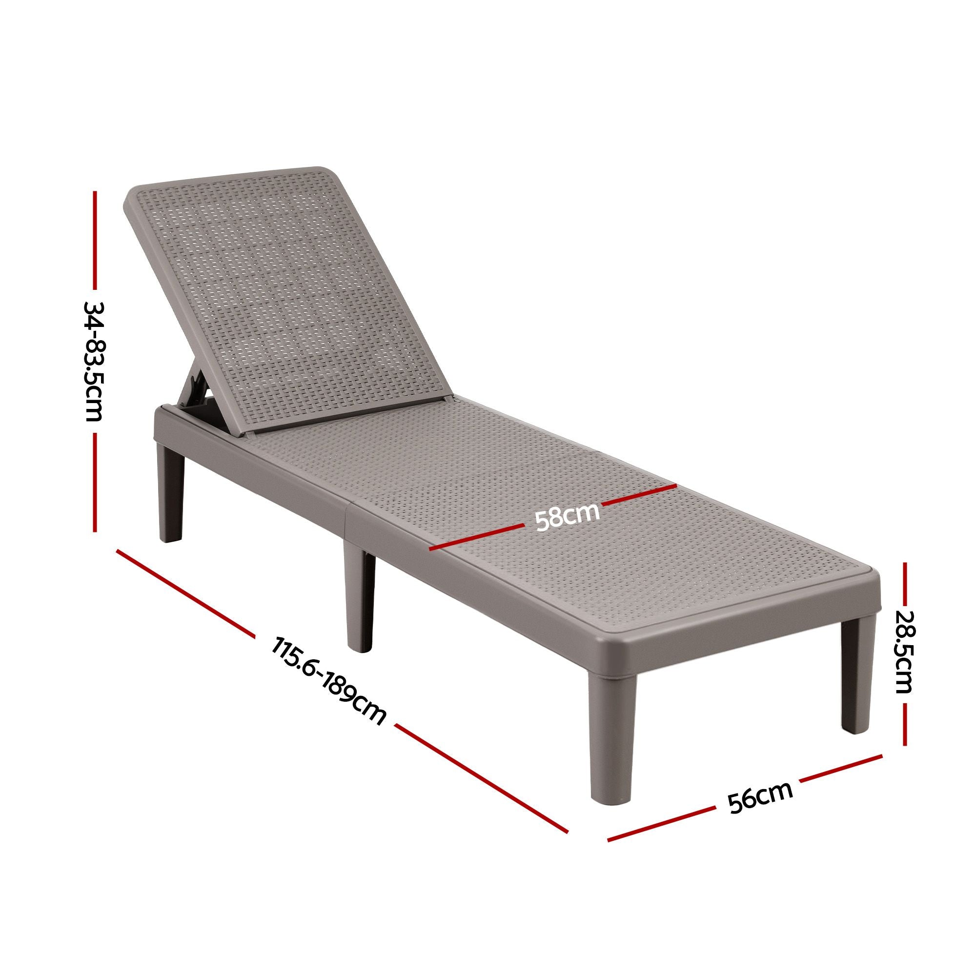 Sun Lounge Adjustable Lounger Patio Outdoor Furniture Lightweight Brown