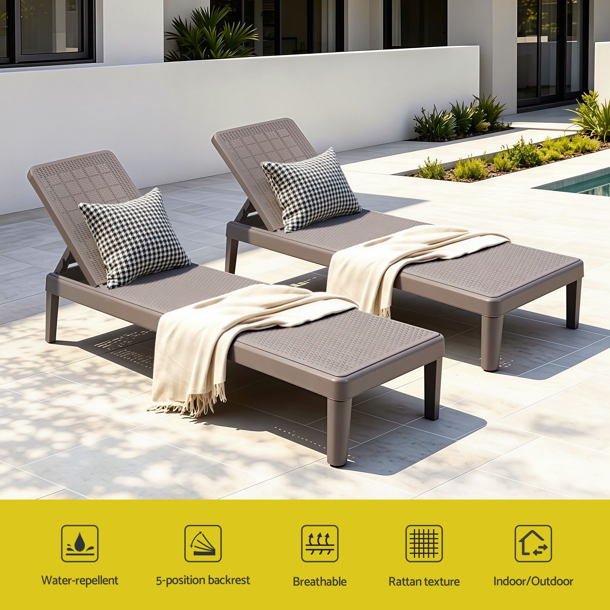 Sun Lounge Adjustable Lounger Patio Outdoor Furniture Lightweight Brown