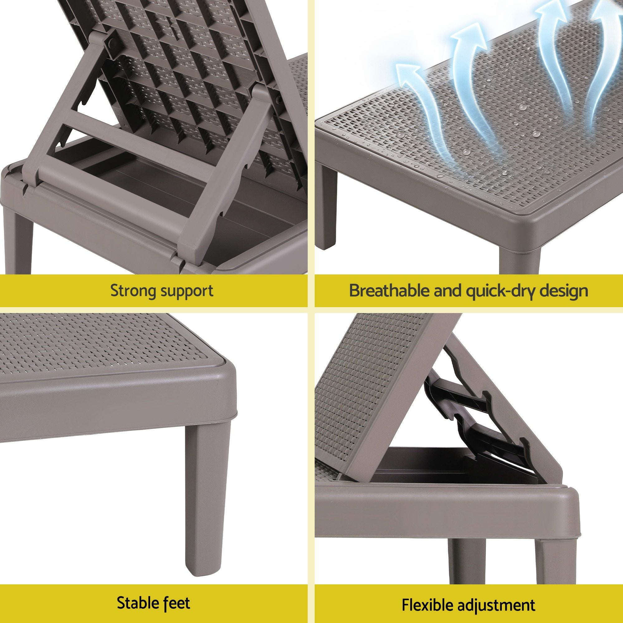 Sun Lounge Adjustable Lounger Patio Outdoor Furniture Lightweight Brown