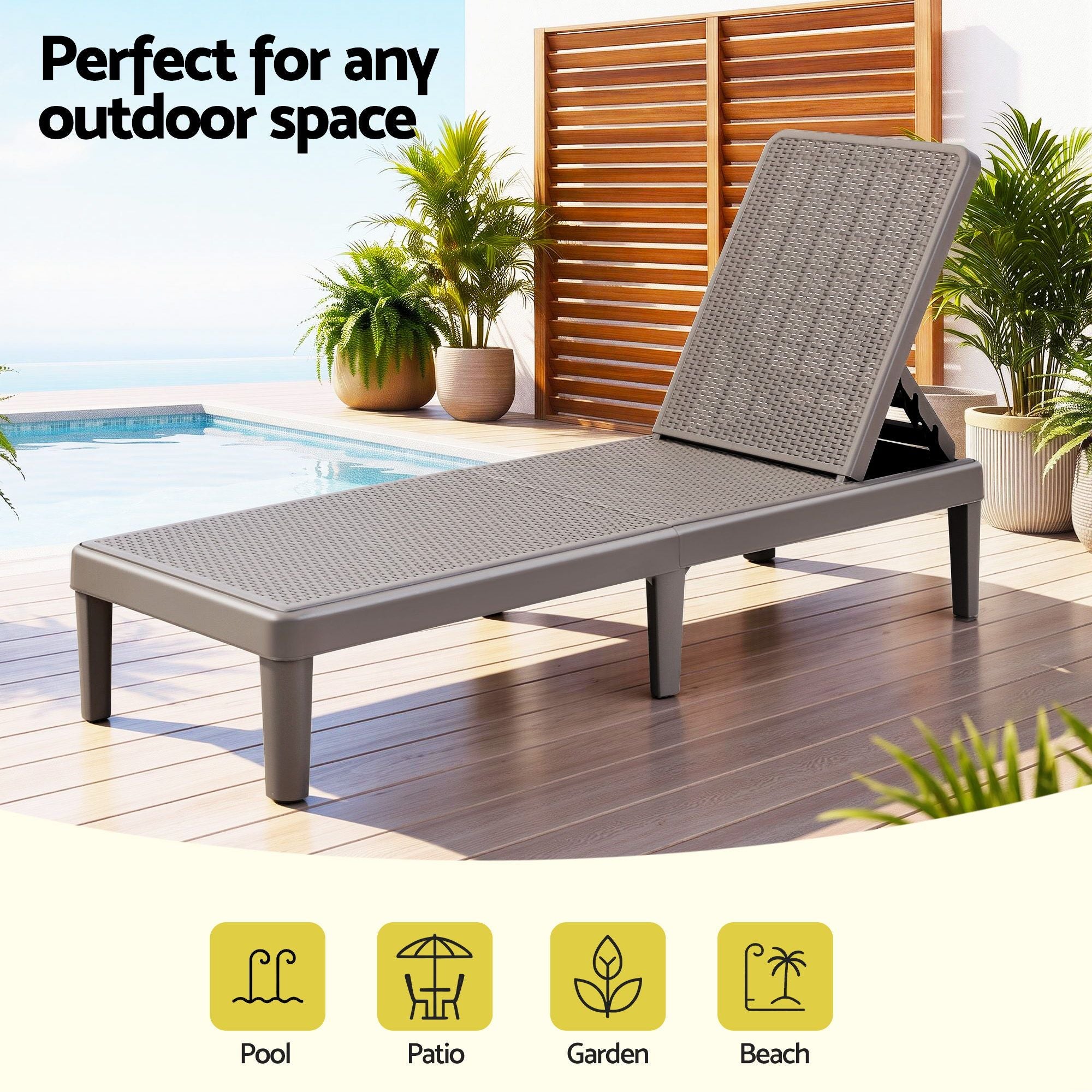 Sun Lounge Adjustable Lounger Patio Outdoor Furniture Lightweight Brown