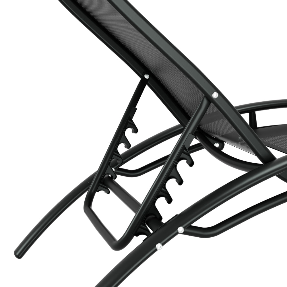 3PC Outdoor Sun Lounge Set with Steel Table and Chairs Patio Furniture - Black