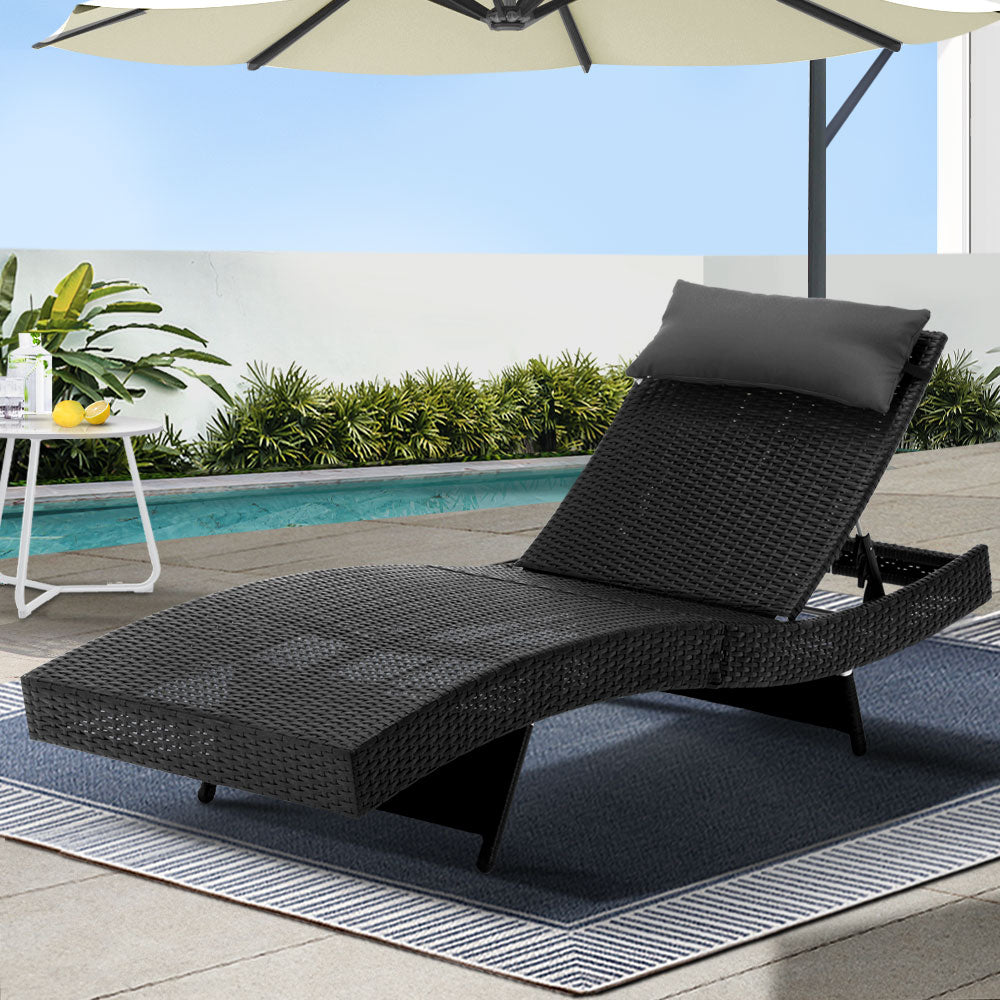 Sun Lounge Wicker Adjustable Outdoor Beach Chair - Black