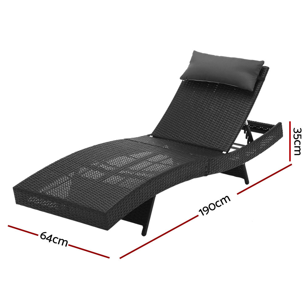 Sun Lounge Wicker Adjustable Outdoor Beach Chair - Black