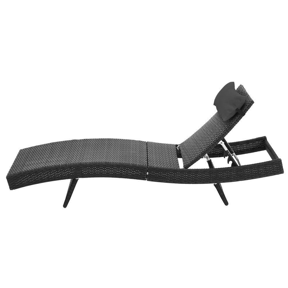 Sun Lounge Wicker Adjustable Outdoor Beach Chair - Black