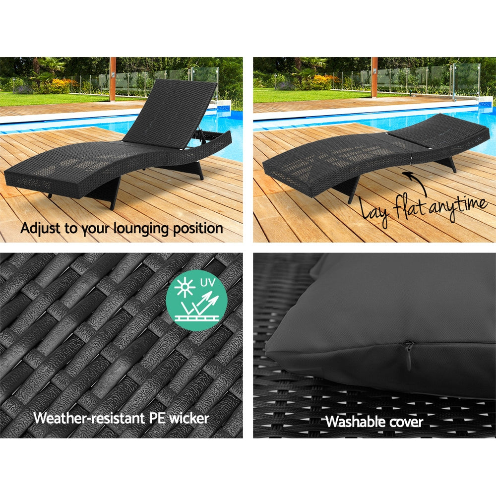 Sun Lounge Wicker Adjustable Outdoor Beach Chair - Black