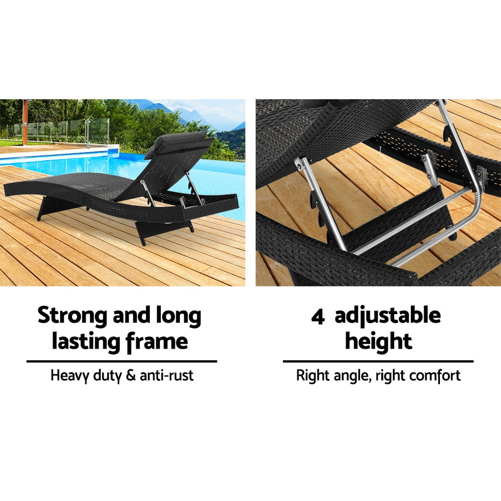 Sun Lounge Wicker Adjustable Outdoor Beach Chair - Black