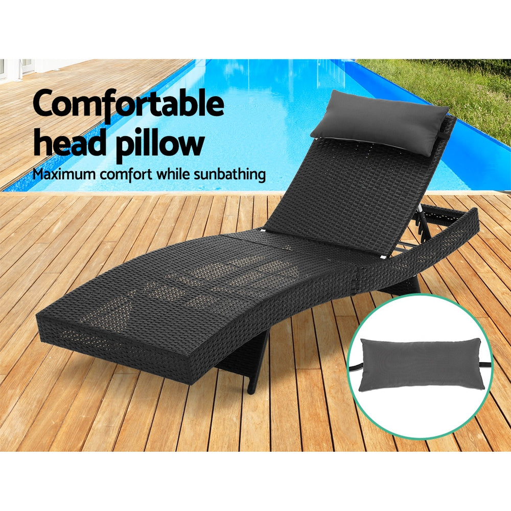 Sun Lounge Wicker Adjustable Outdoor Beach Chair - Black