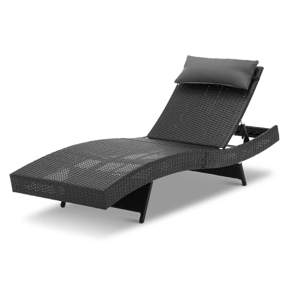Sun Lounge Wicker Adjustable Outdoor Beach Chair - Black