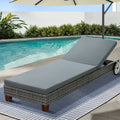 Sun Lounge Wicker Lounger Outdoor Day Bed with Wheels - Grey