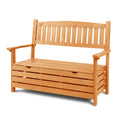 2 Seat Outdoor Wooden Storage Bench with Backrest - Natural Wood