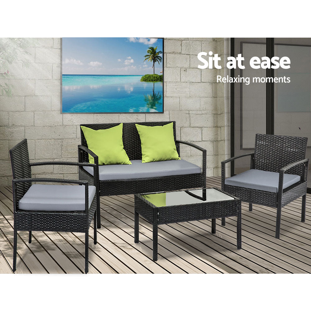 Outdoor Sofa Set Wicker Lounge Setting Table and Chairs Patio Furniture