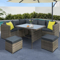 Outdoor Aluminum Dining Set with Wicker Table and Chairs - Grey