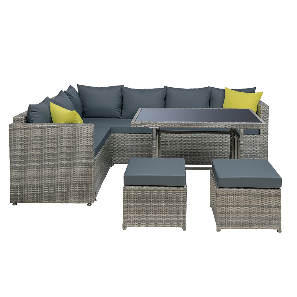 Outdoor Aluminum Dining Set with Wicker Table and Chairs - Grey