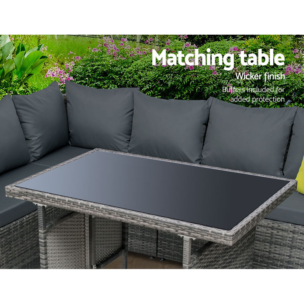 Outdoor Aluminum Dining Set with Wicker Table and Chairs - Grey