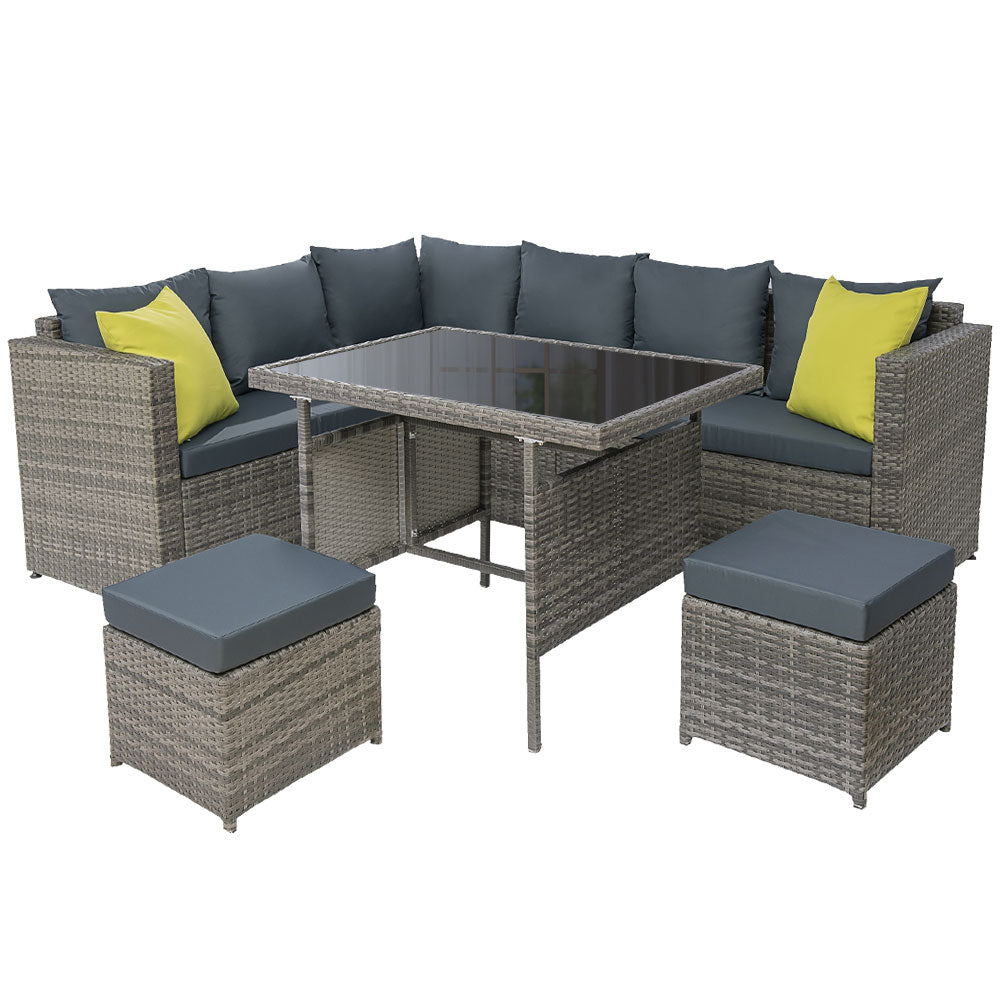 Outdoor Aluminum Dining Set with Wicker Table and Chairs - Grey
