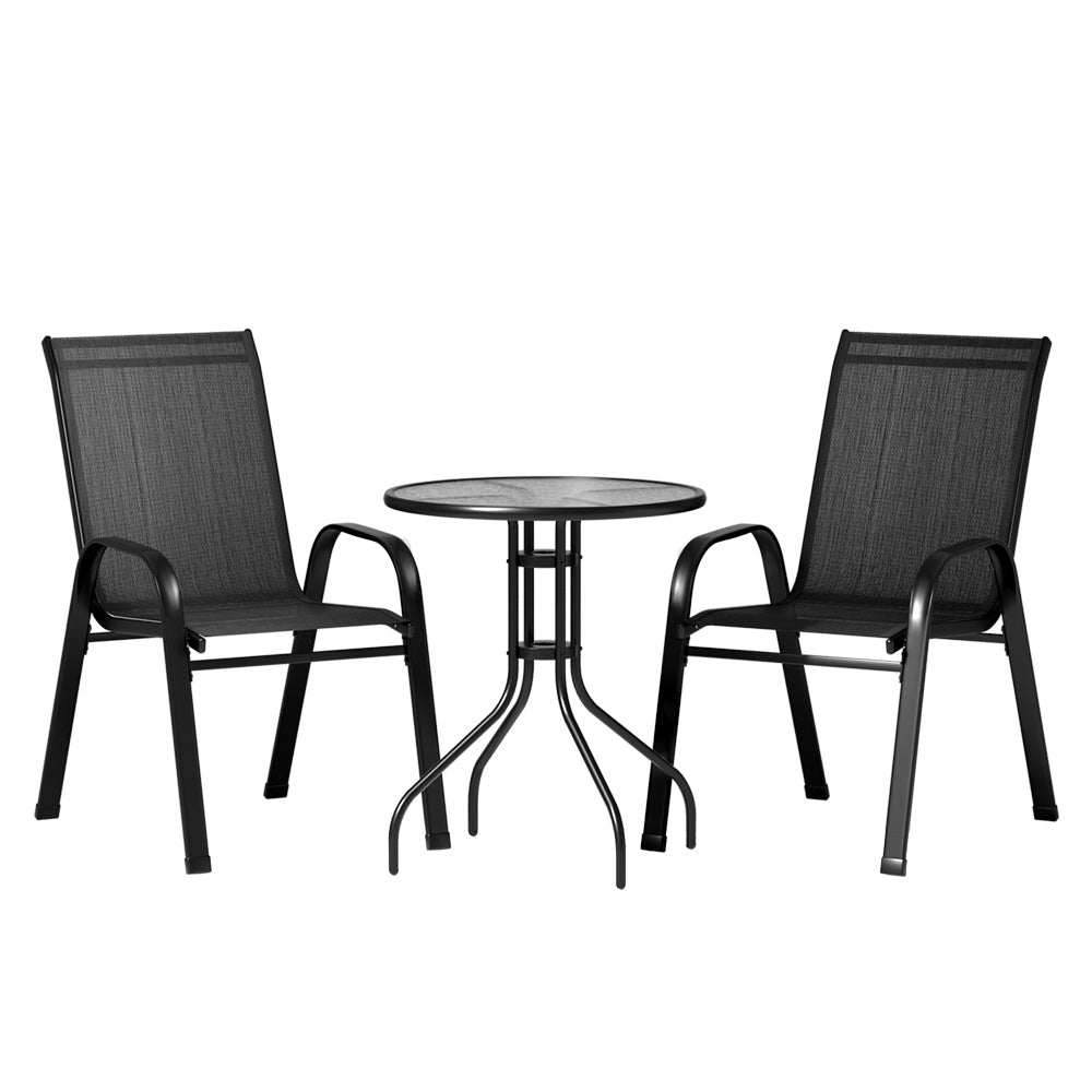 3PC Outdoor Stackable Bistro Set with Table and Chairs - Black
