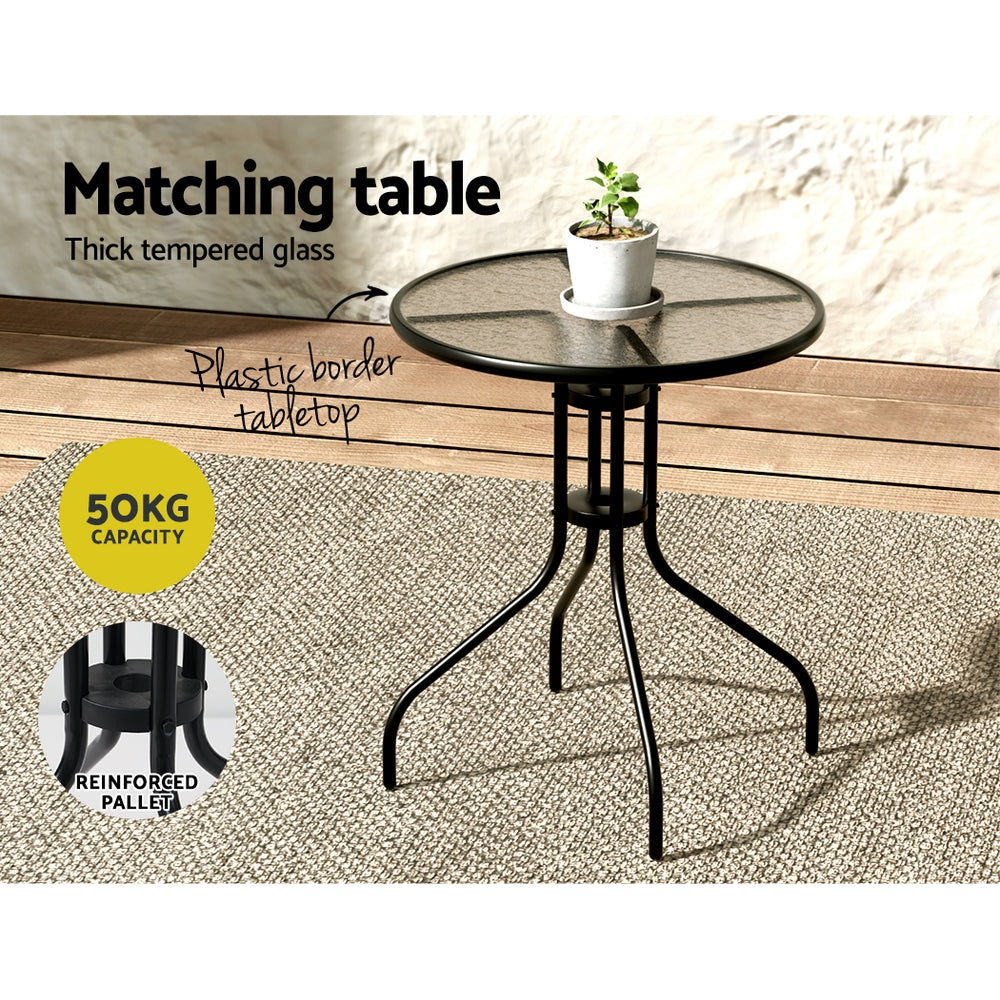 3PC Outdoor Stackable Bistro Set with Table and Chairs - Black