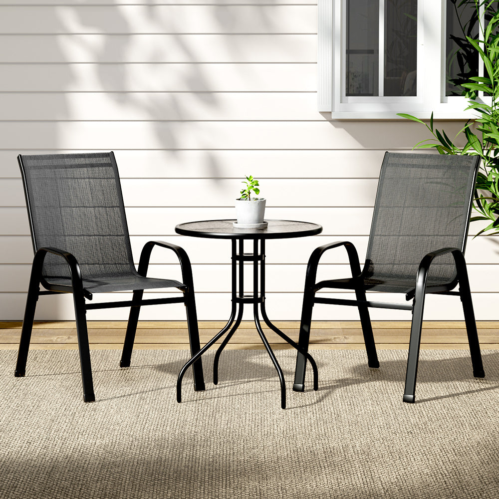 3PC Outdoor Stackable Bistro Set with Table and Chairs - Black